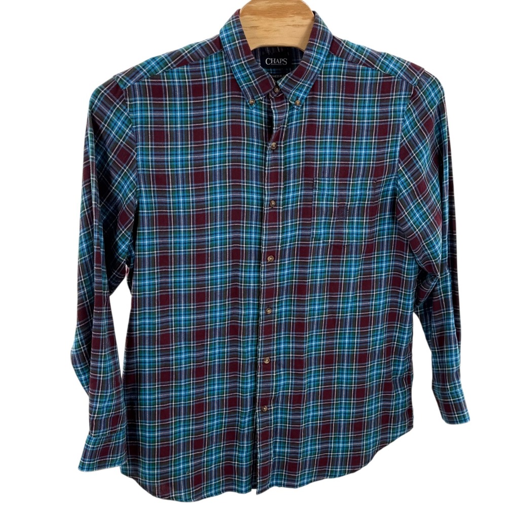 Chaps Brushed‎ Flannel Plaid Button Down Long Sleeve Shirt XL camping hiking